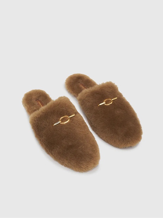 Anine Bing Shoes - Anine Bing Shearling Plush Slip on Loafers Mules Camel / Yellow Gold SZ 38